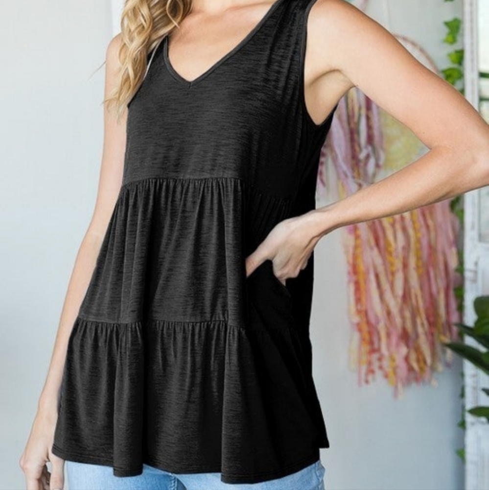 NEW Heimish Solid Bulgari Top With Ruffle black sz 1XL